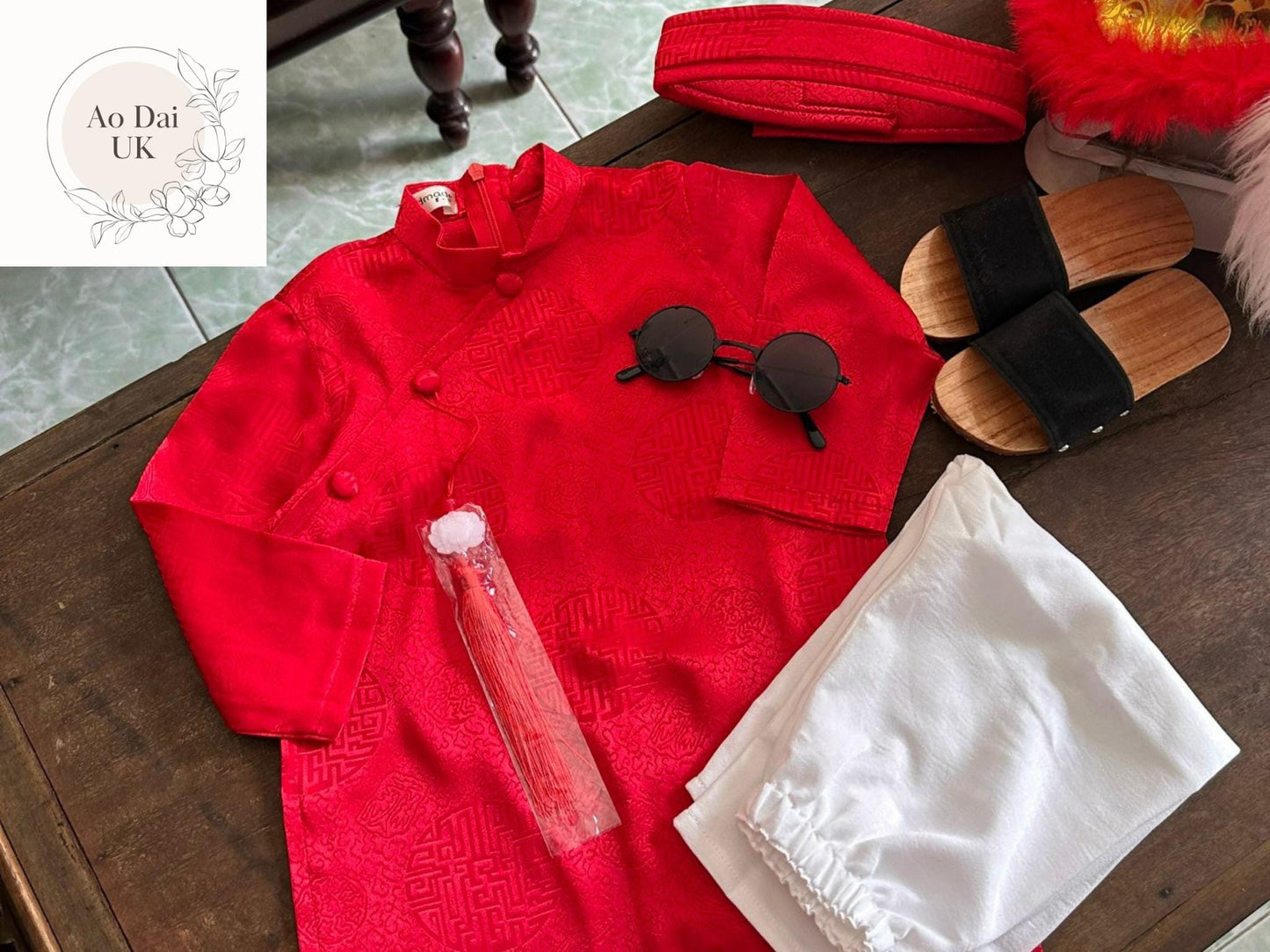 Silk ao dai and headband- Baby, infant, newborn ao dai for boys- baby first ao dai