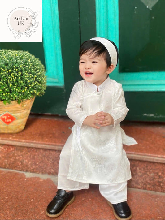 Baptism white ao dai for boy, baby, infant, toddler - baby first ao dai