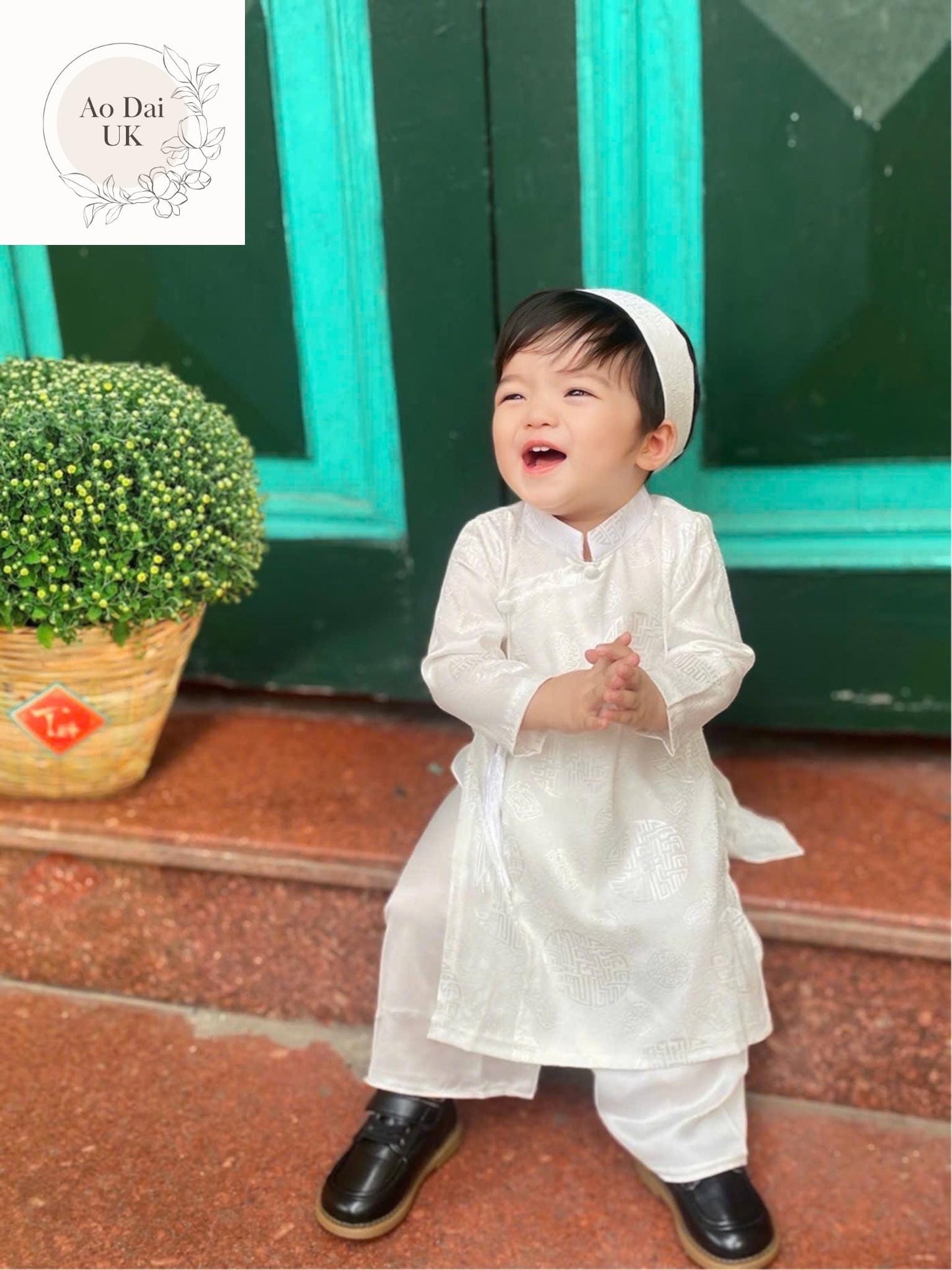 Baptism white ao dai for boy, baby, infant, toddler - baby first ao dai