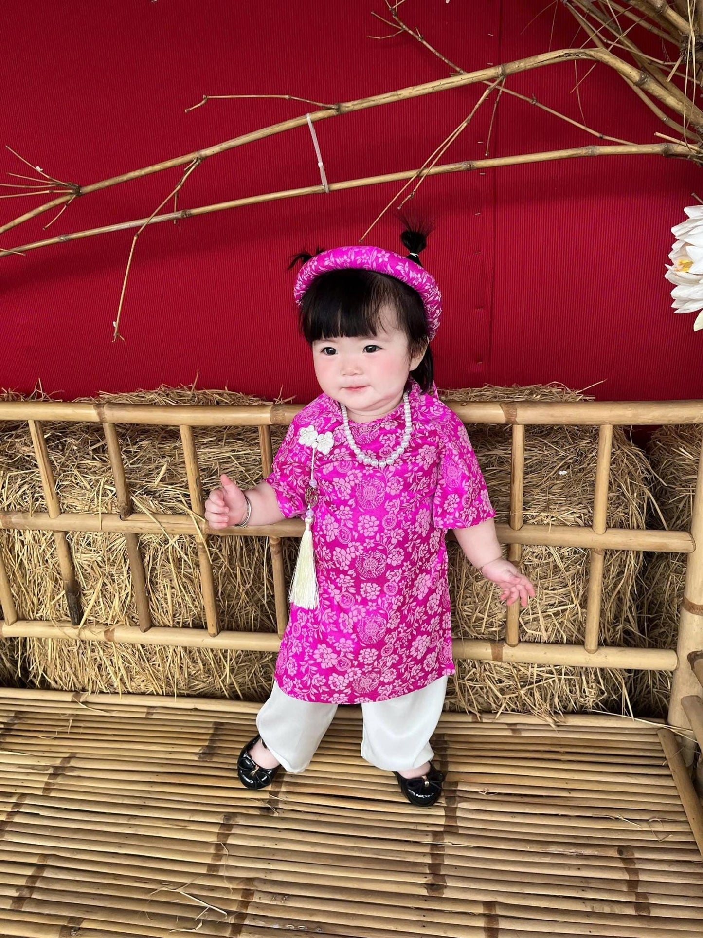 Jacquard silk baby, infant, newborn ao dai for girls- baby first ao dai