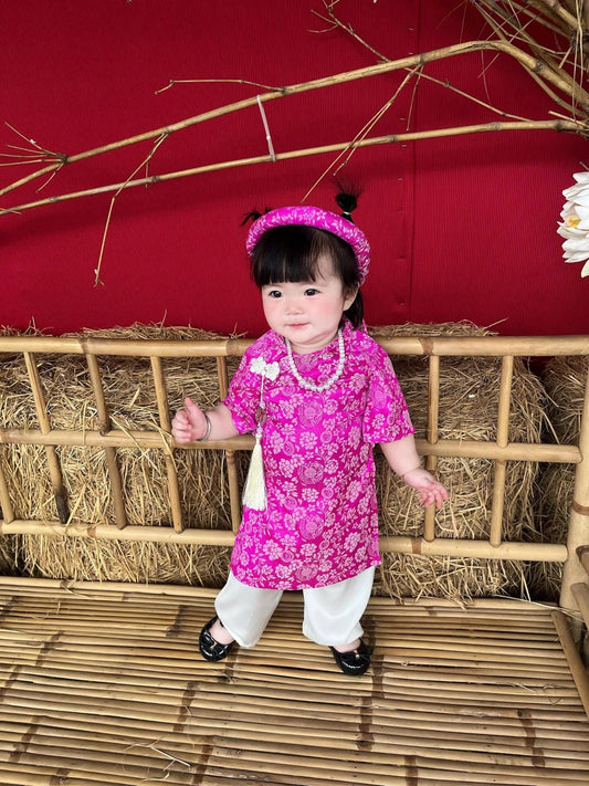 Jacquard silk baby, infant, newborn ao dai for girls- baby first ao dai