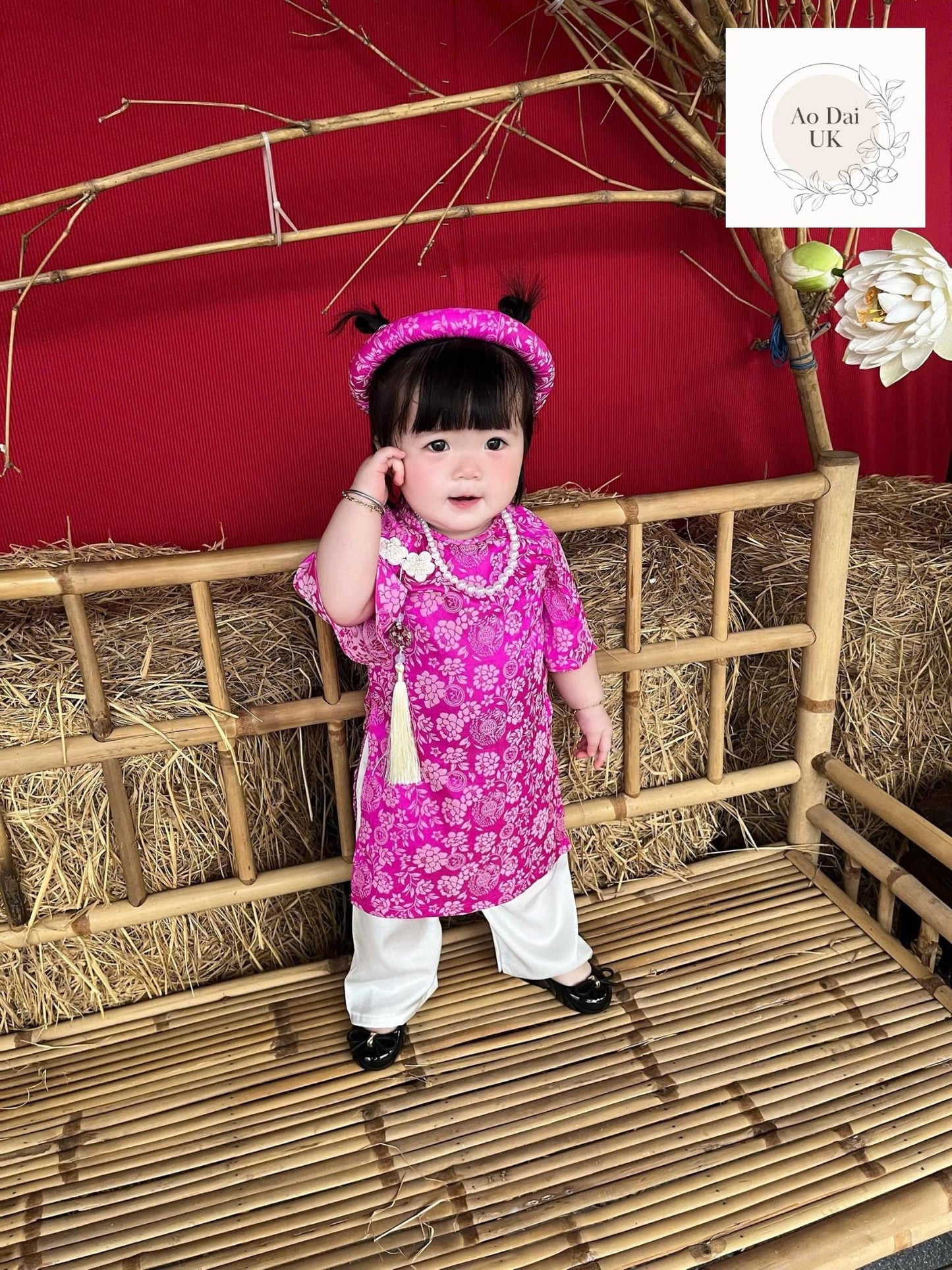 Jacquard silk baby, infant, newborn ao dai for girls- baby first ao dai