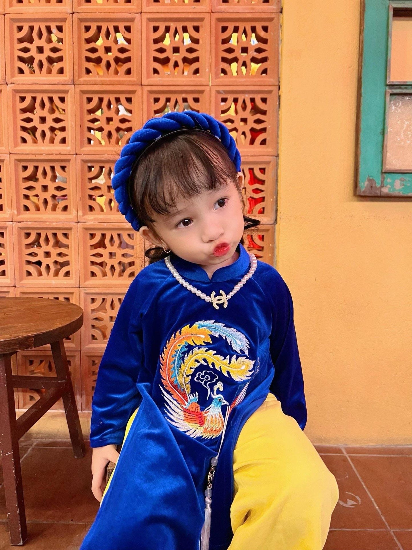 Ao dai and headband for baby, toddler, girl - baby first ao dai