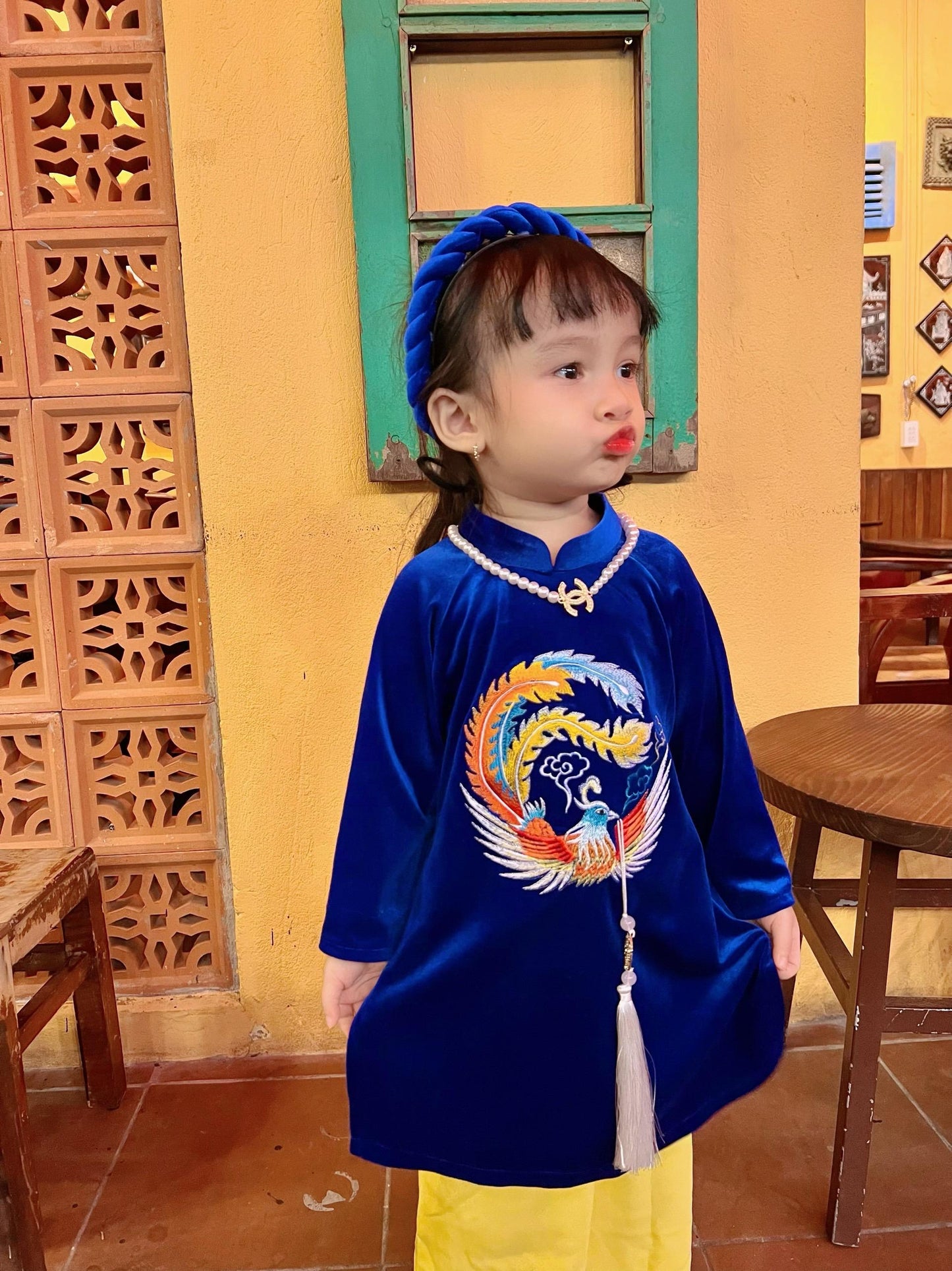 Ao dai and headband for baby, toddler, girl - baby first ao dai