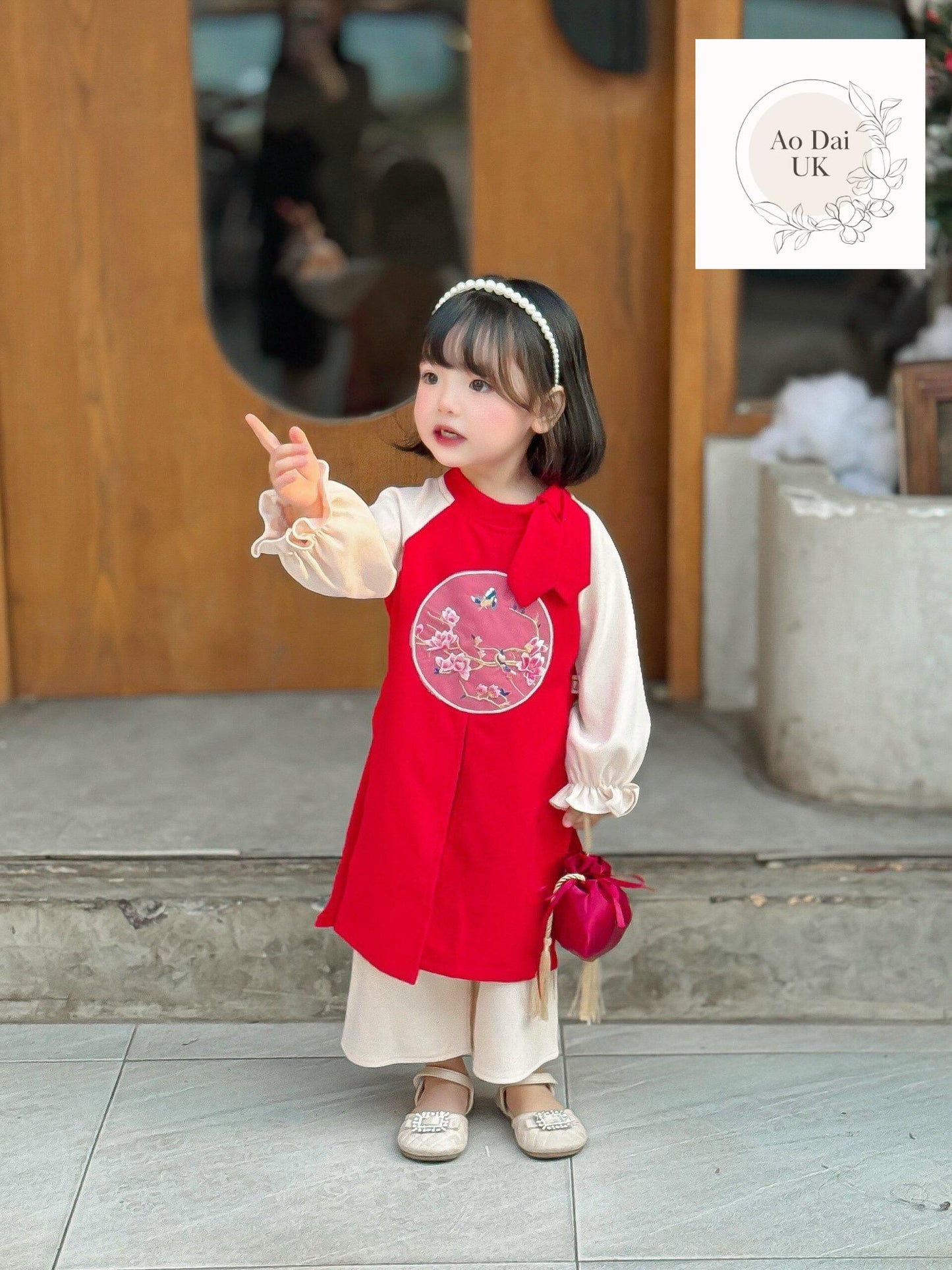 Corduroy traditional áo dài for girls- Ao dai truyen thong