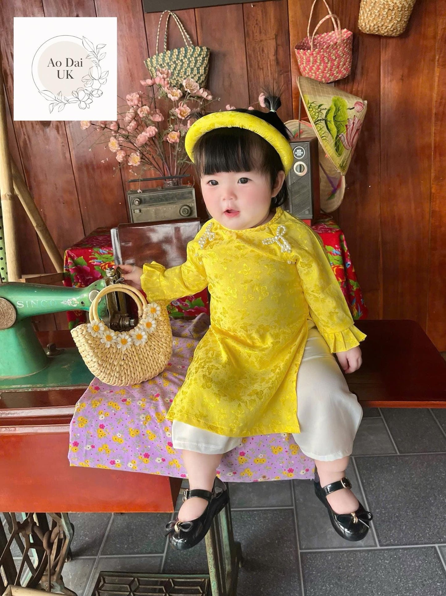 Jacquard silk baby, infant, newborn ao dai for girls- baby first ao dai