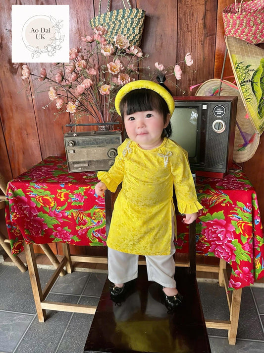 Jacquard silk baby, infant, newborn ao dai for girls- baby first ao dai