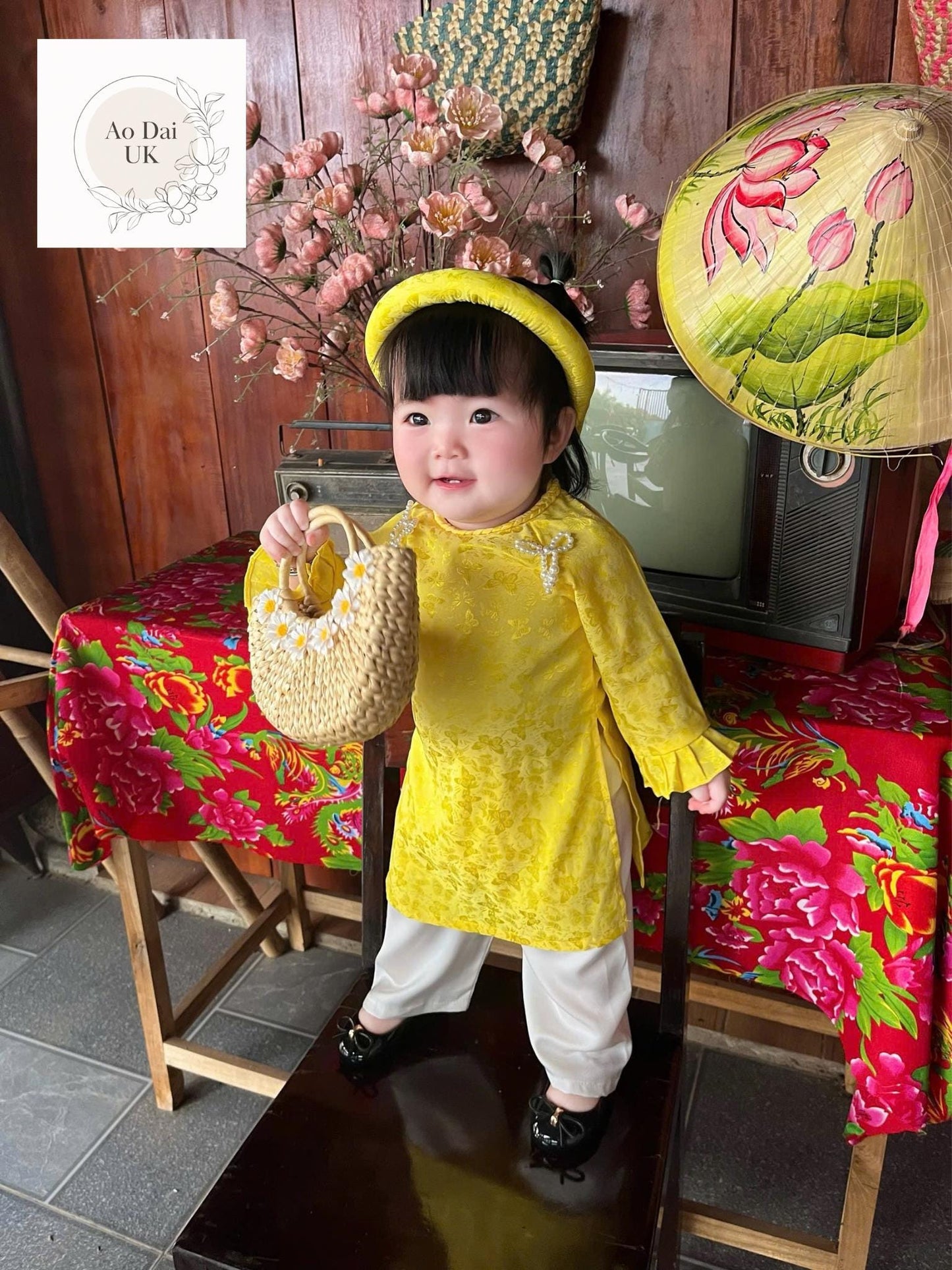 Jacquard silk baby, infant, newborn ao dai for girls- baby first ao dai