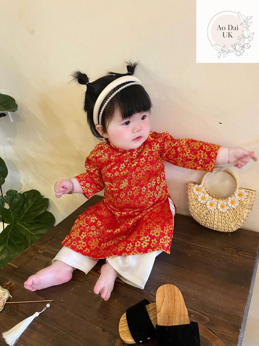 Thai Tuan silk baby, infant, newborn ao dai for girls- baby first ao dai