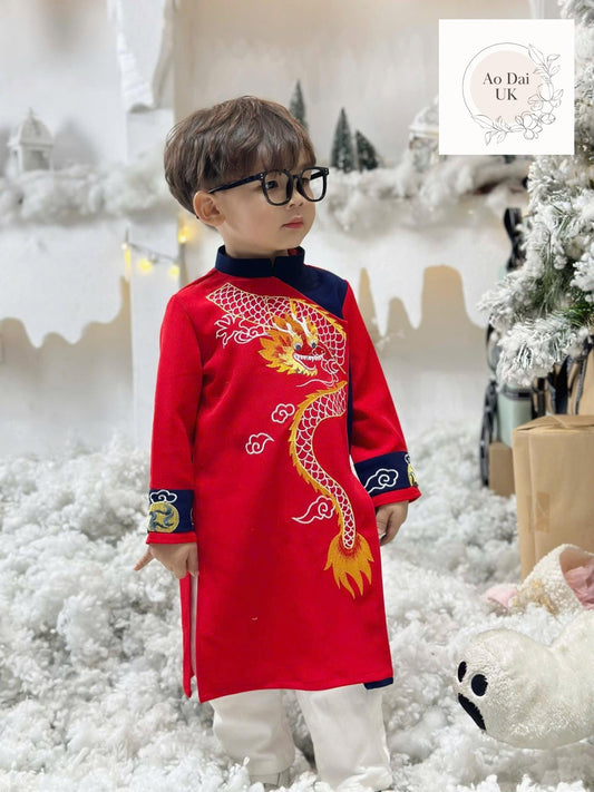 Embroidered Ao dai for boy, kid, teen- Vietnamese male ao dai only