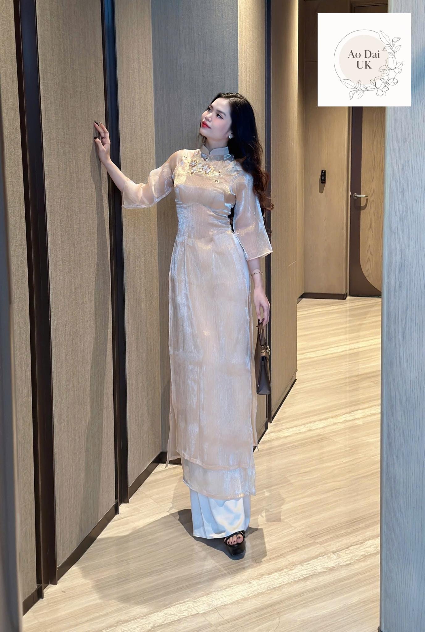 Vietnamese modern ao dai  for women with butterfly and flower embellishments - Ao dai big size over size