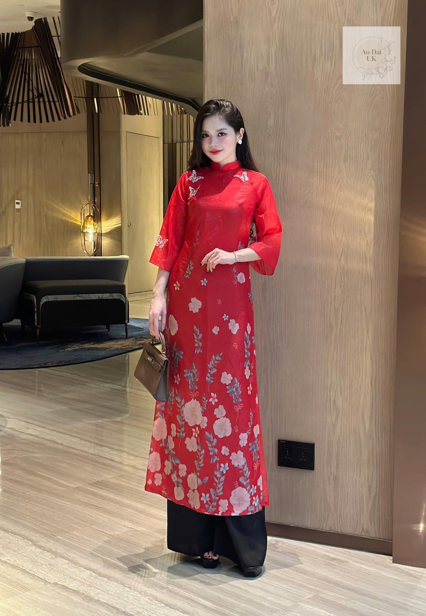 Vietnamese modern ao dai in red colour- Ao Dai loose fit, big sizes, over sizes