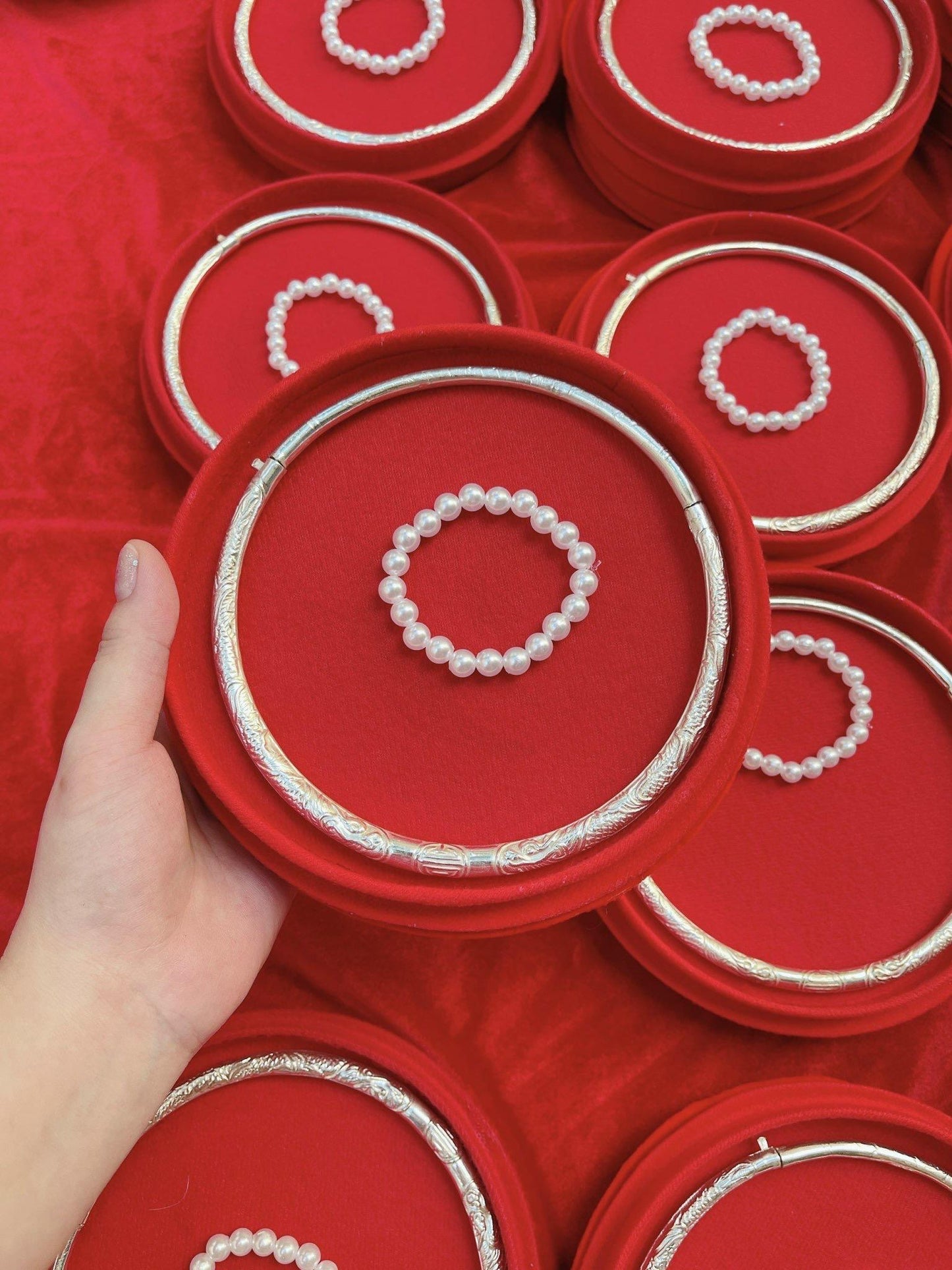 Silver plated Vietnamese choker/ necklace with red velvet box