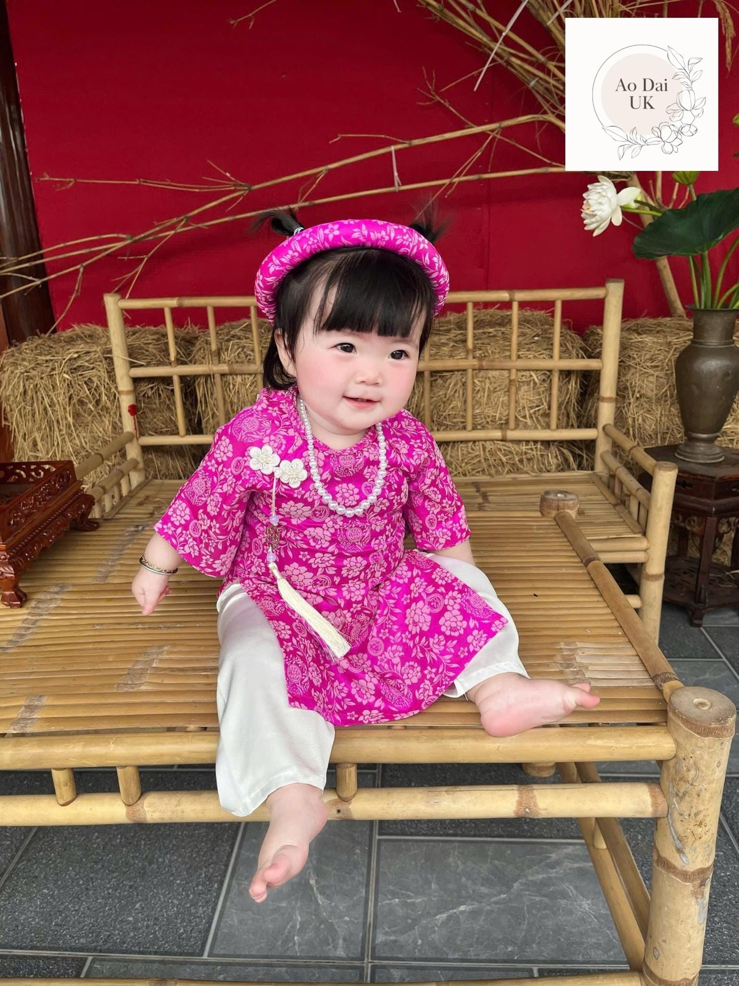 Jacquard silk baby, infant, newborn ao dai for girls- baby first ao dai