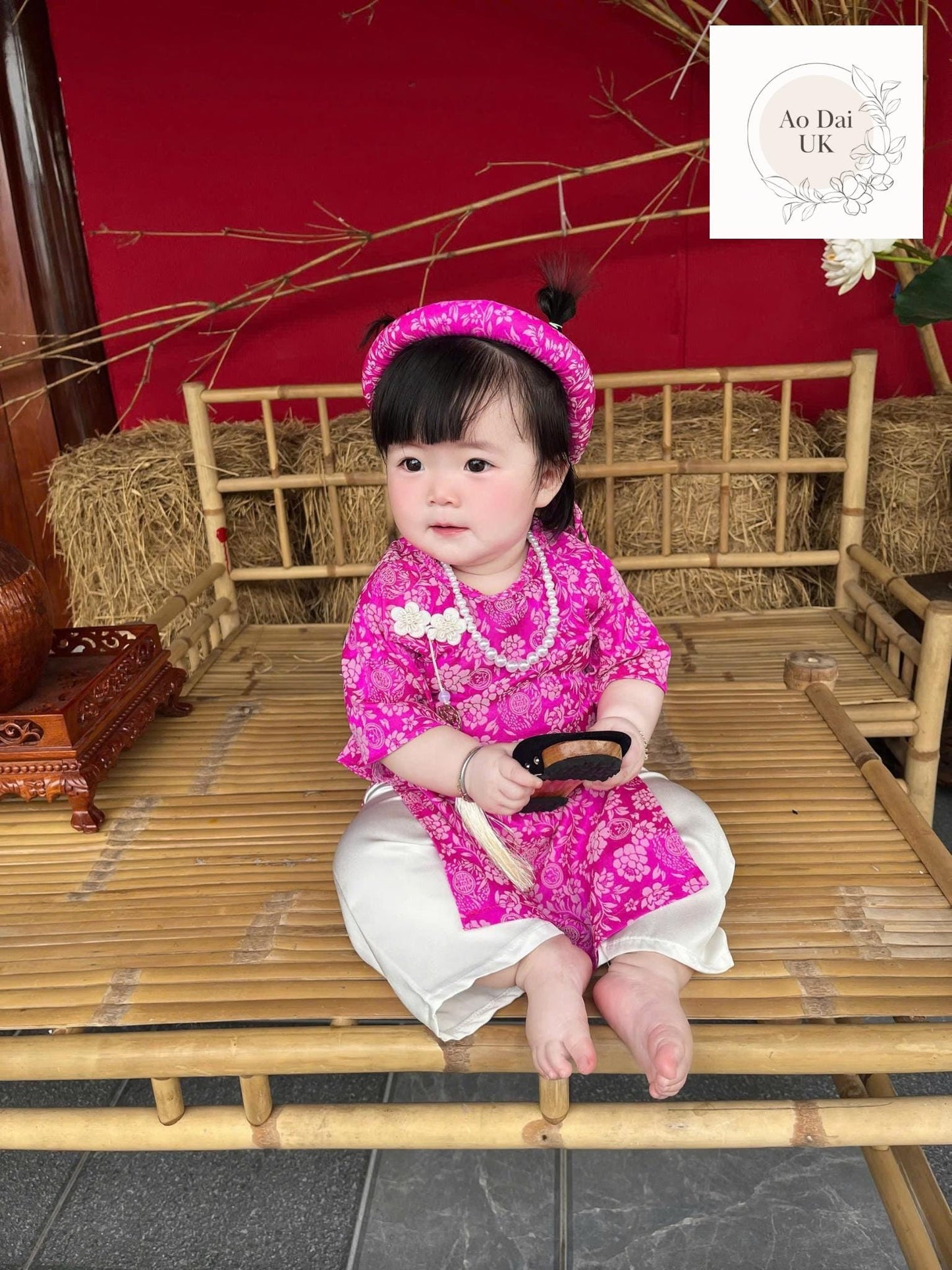 Jacquard silk baby, infant, newborn ao dai for girls- baby first ao dai
