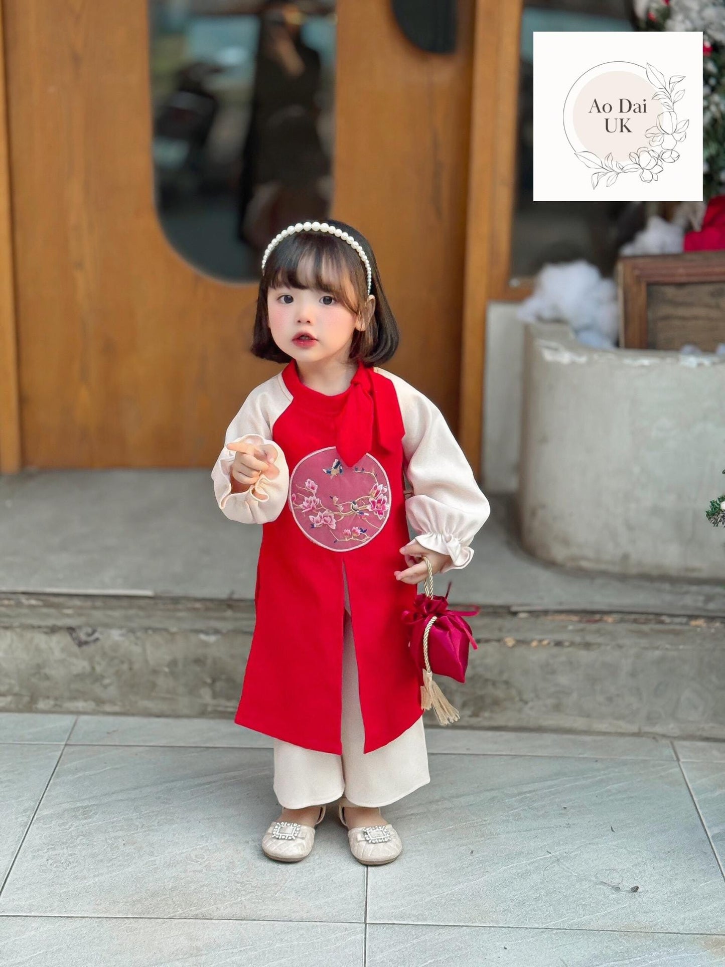 Corduroy traditional áo dài for girls- Ao dai truyen thong