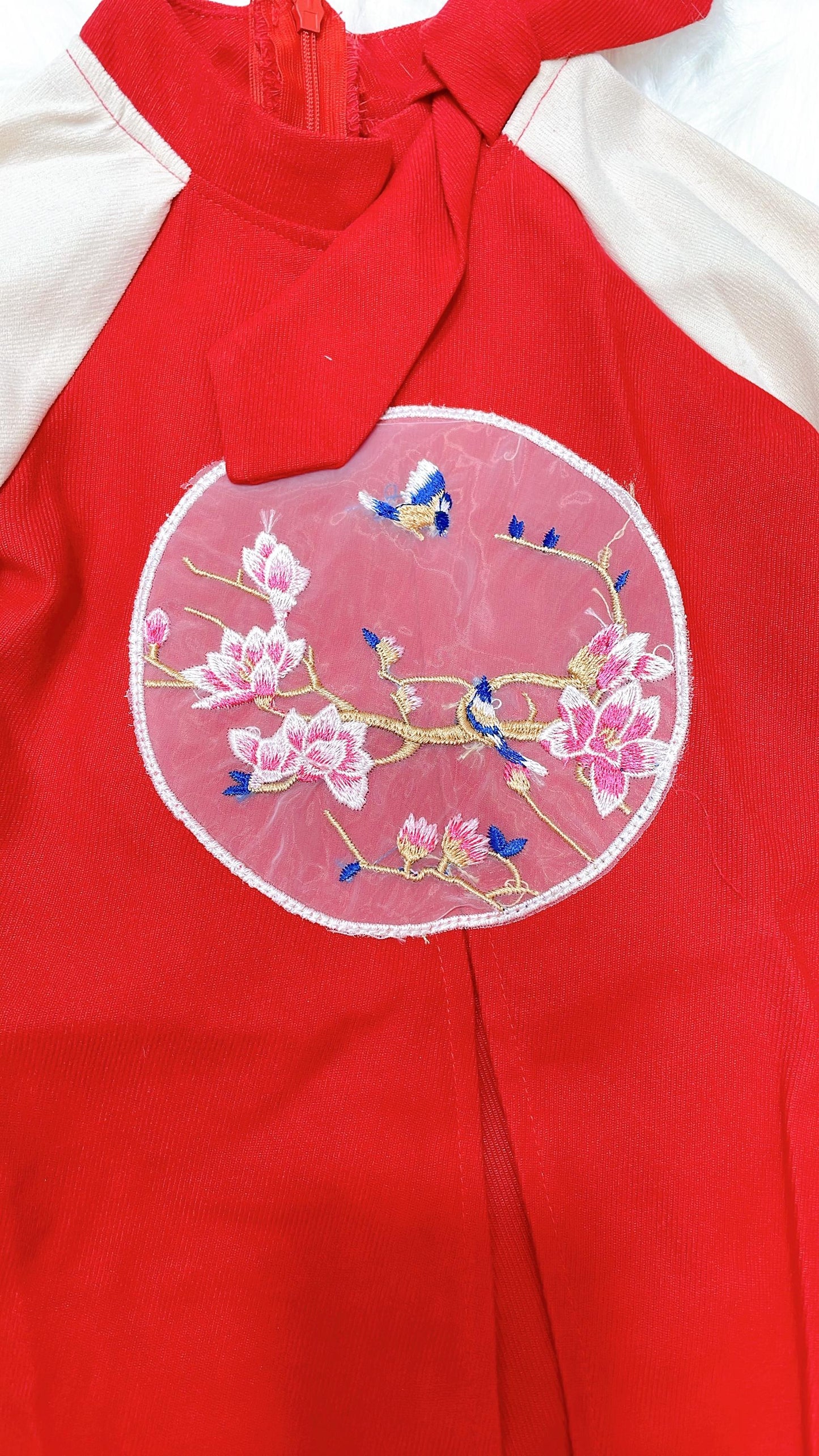 Corduroy traditional áo dài for girls- Ao dai truyen thong