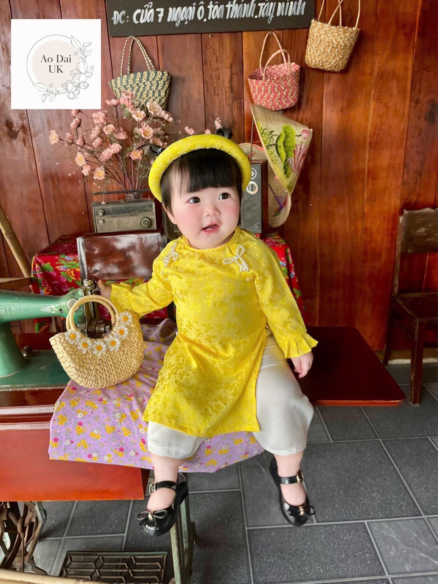 Jacquard silk baby, infant, newborn ao dai for girls- baby first ao dai