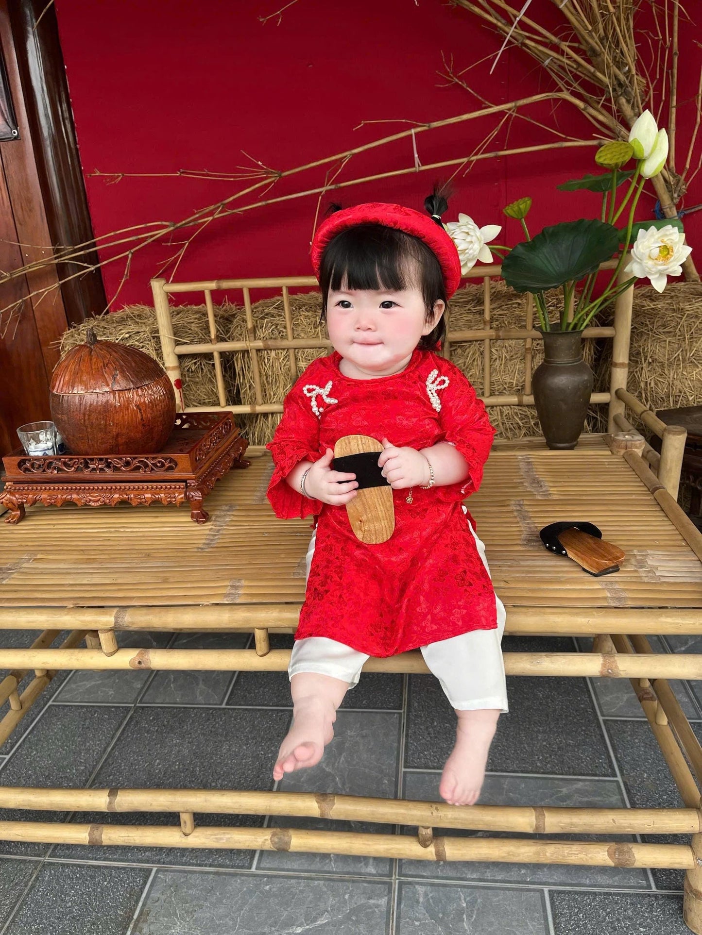 Pure silk baby, infant, newborn ao dai for girls- baby first ao dai