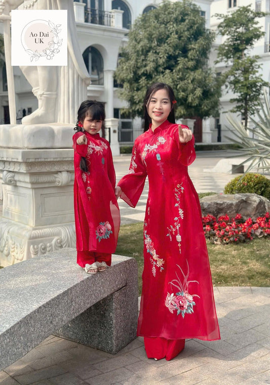 Women and kid organza ao dai- Ao dai big size, oversize