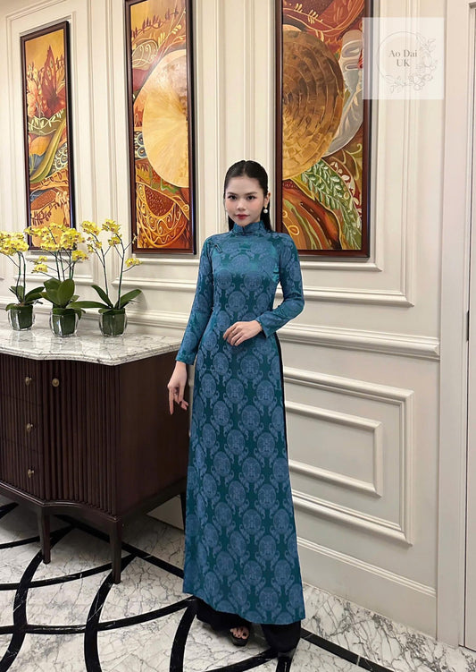 Jacquard silk traditional ao dai and pants