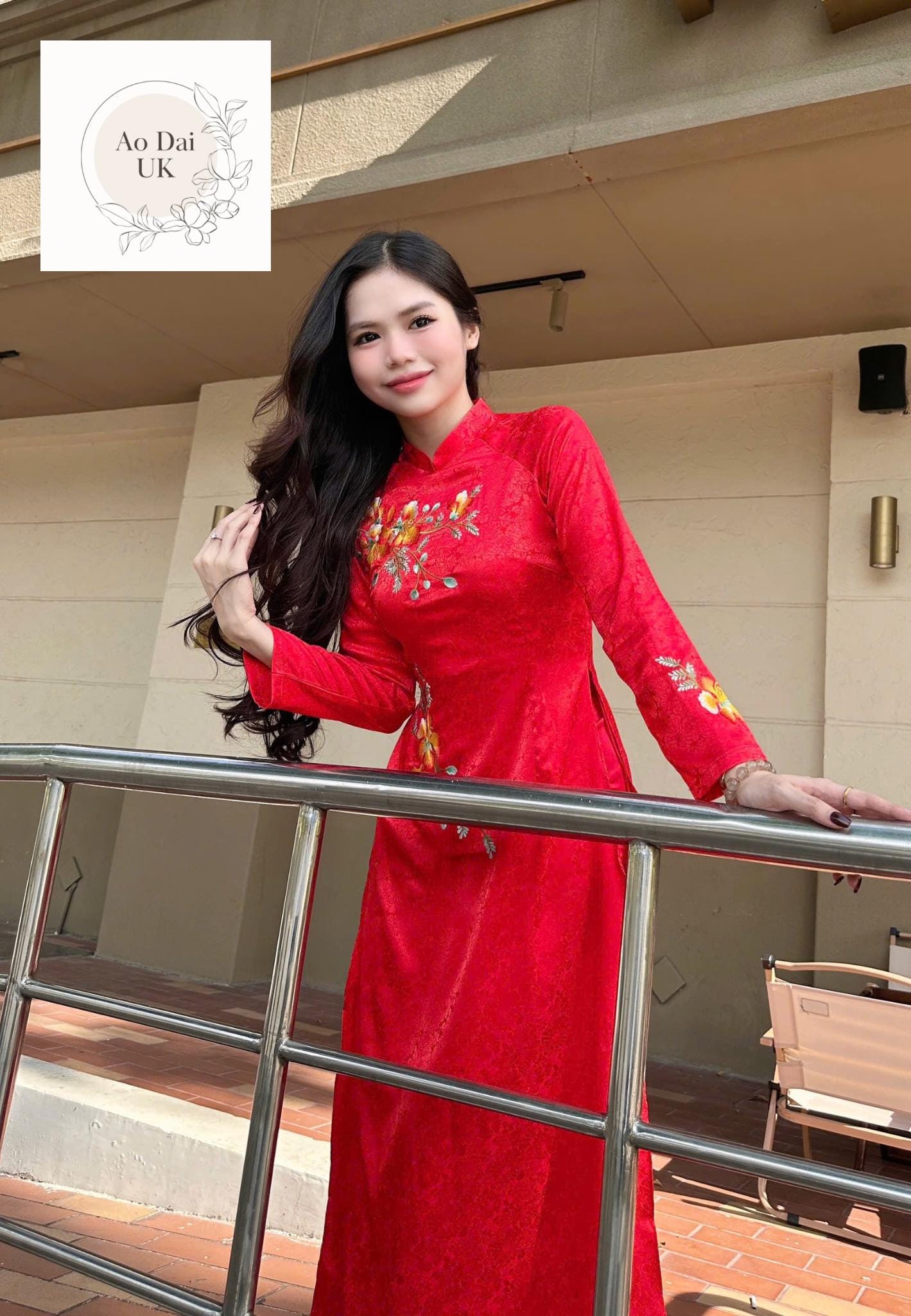 Embroidered jacquard silk ao dai- Vietnamese traditional dress for women