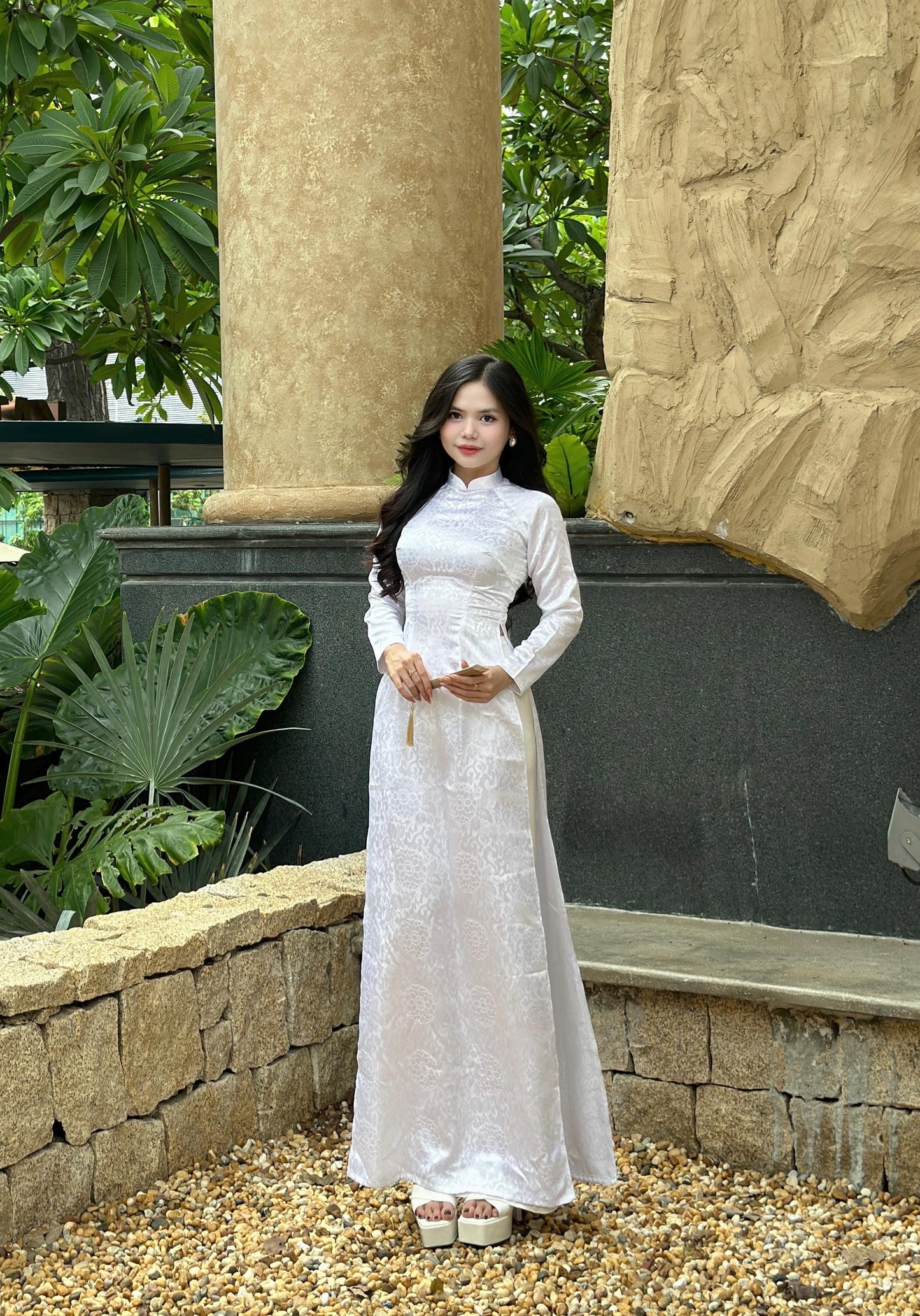 Traditional white ao dai with pants