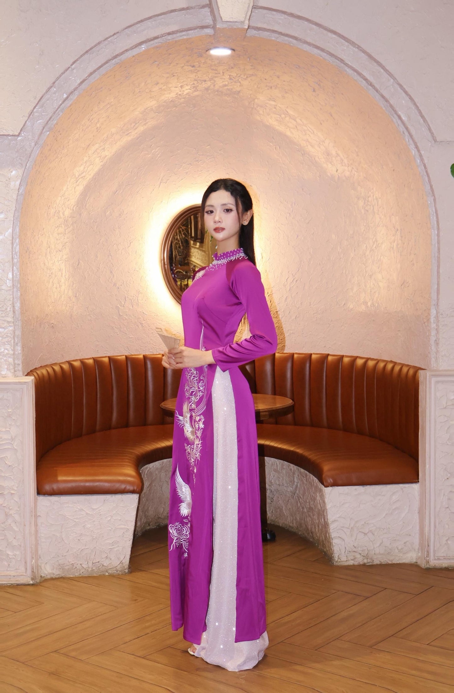 Traditional embroidered ao dai - Big Size S-5XL
