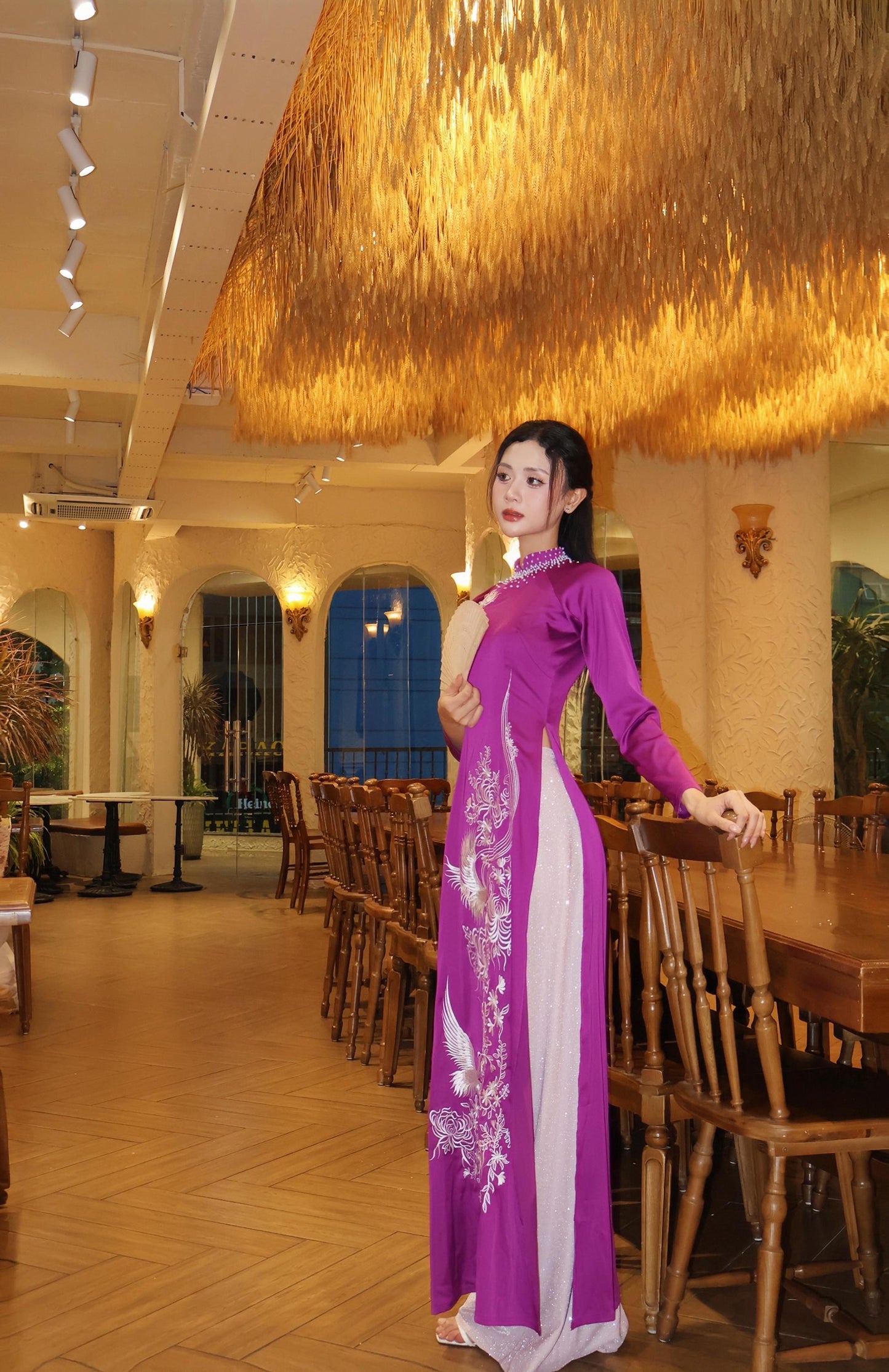 Traditional embroidered ao dai - Big Size S-5XL