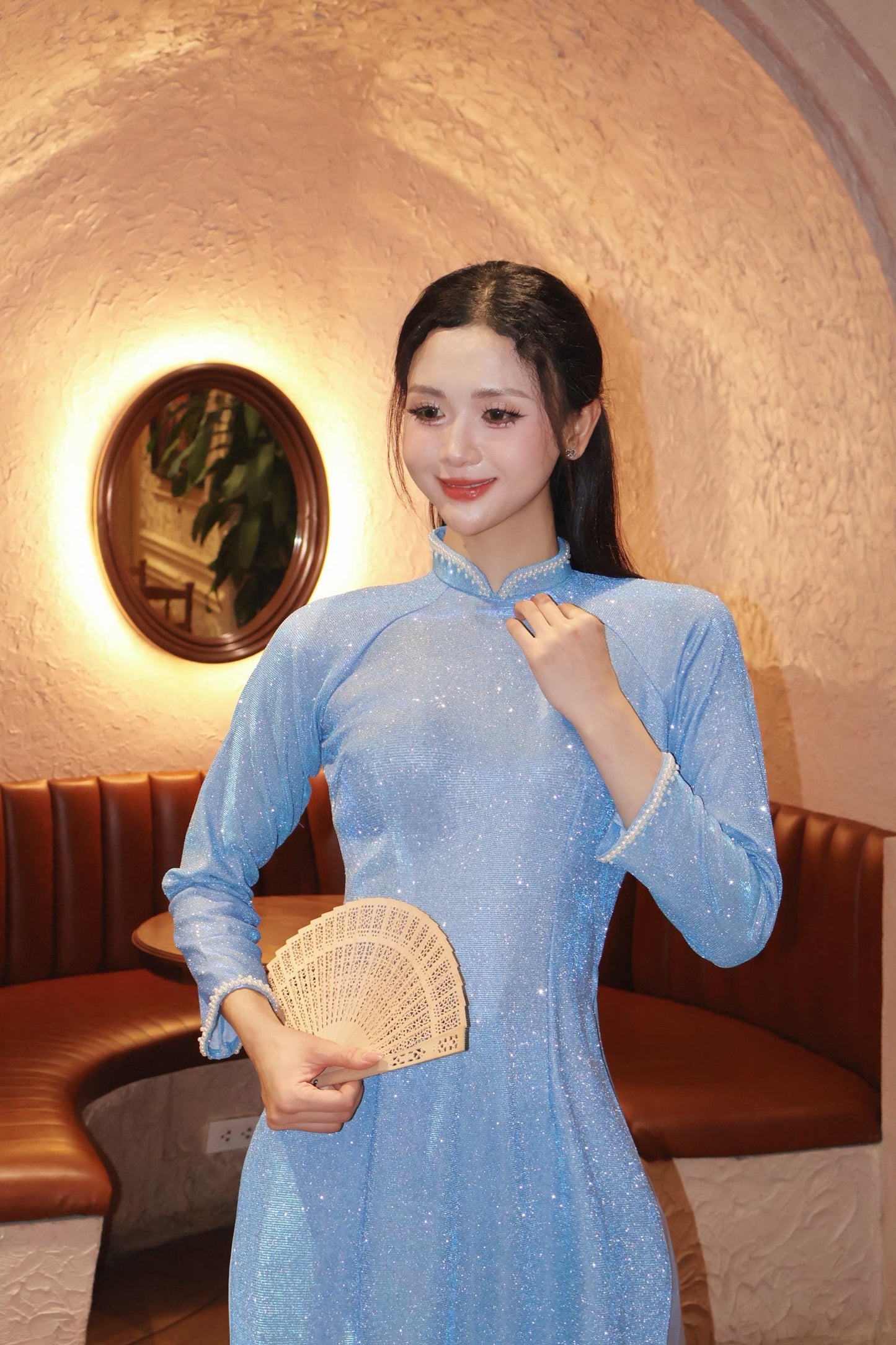 Blue glitter ao dai