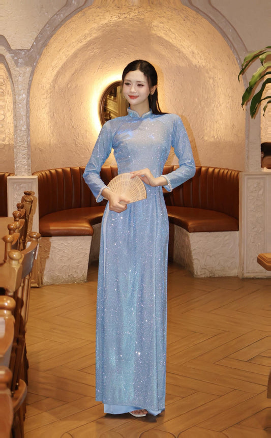 Blue glitter ao dai