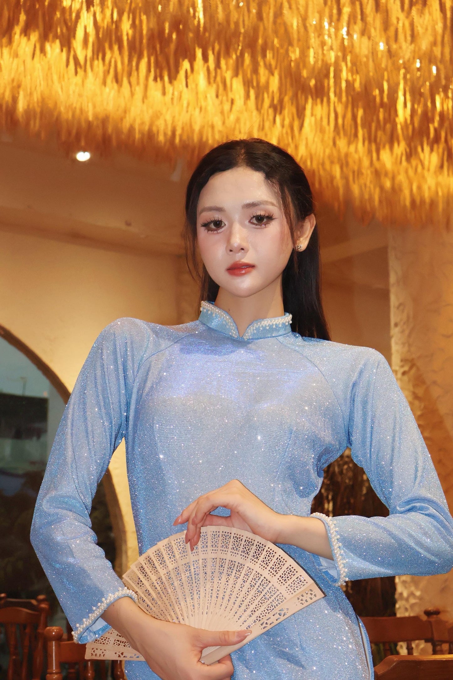 Blue glitter ao dai
