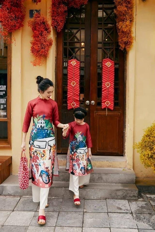 CLEARANCE- Women and kid matching áo dài