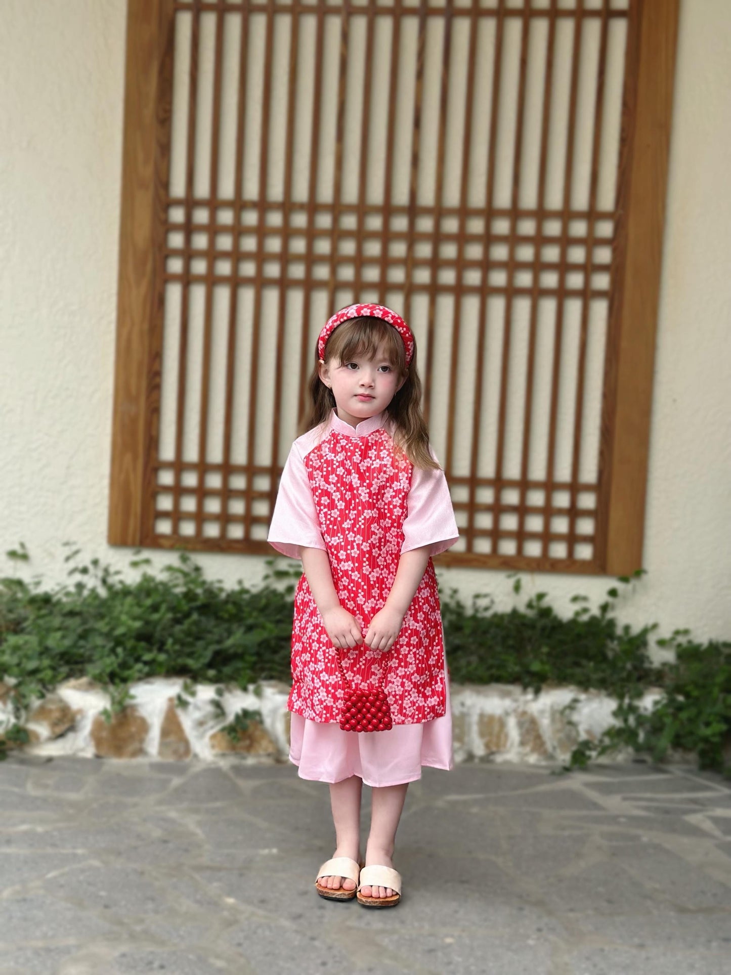 Ao dai and headband for girls- Ao dai cach tan