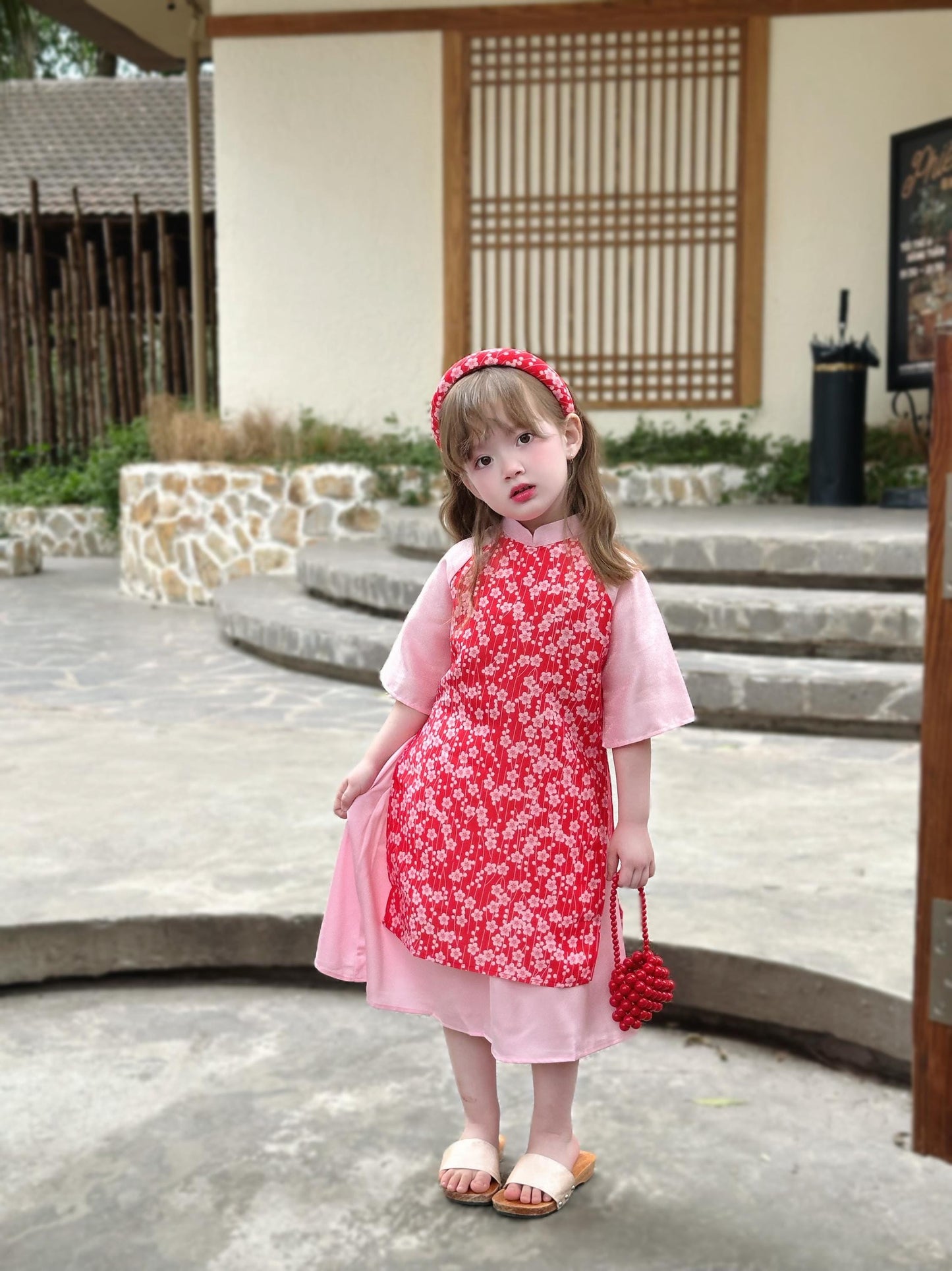 Ao dai and headband for girls- Ao dai cach tan