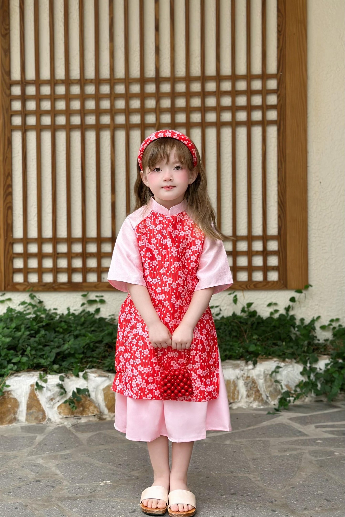 Ao dai and headband for girls- Ao dai cach tan