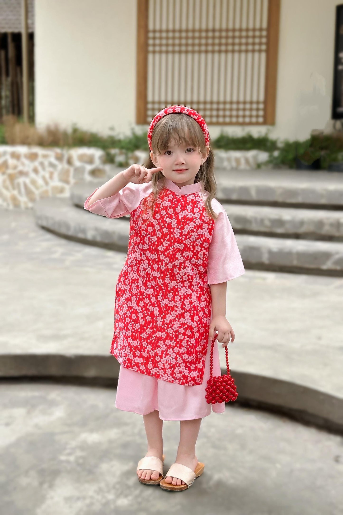 Ao dai and headband for girls- Ao dai cach tan