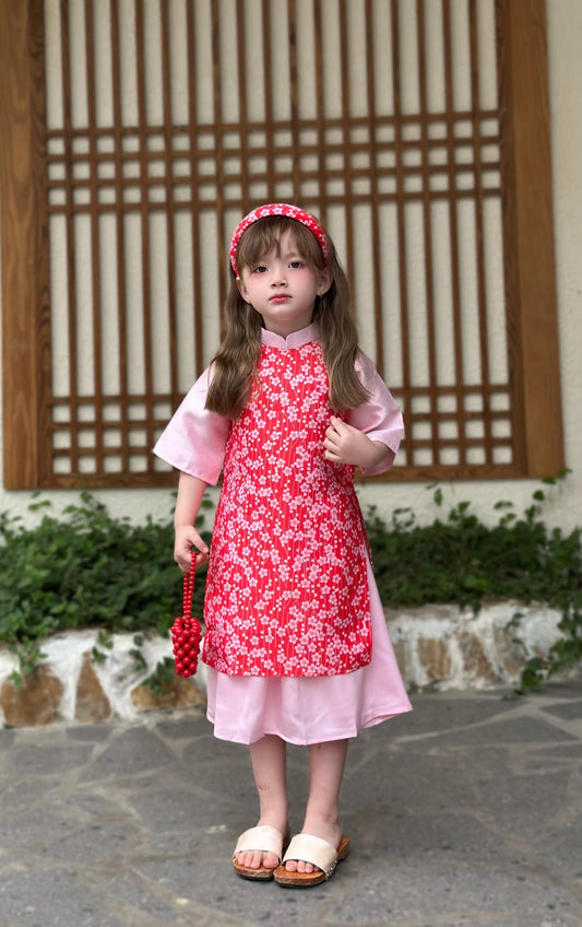 Ao dai and headband for girls- Ao dai cach tan