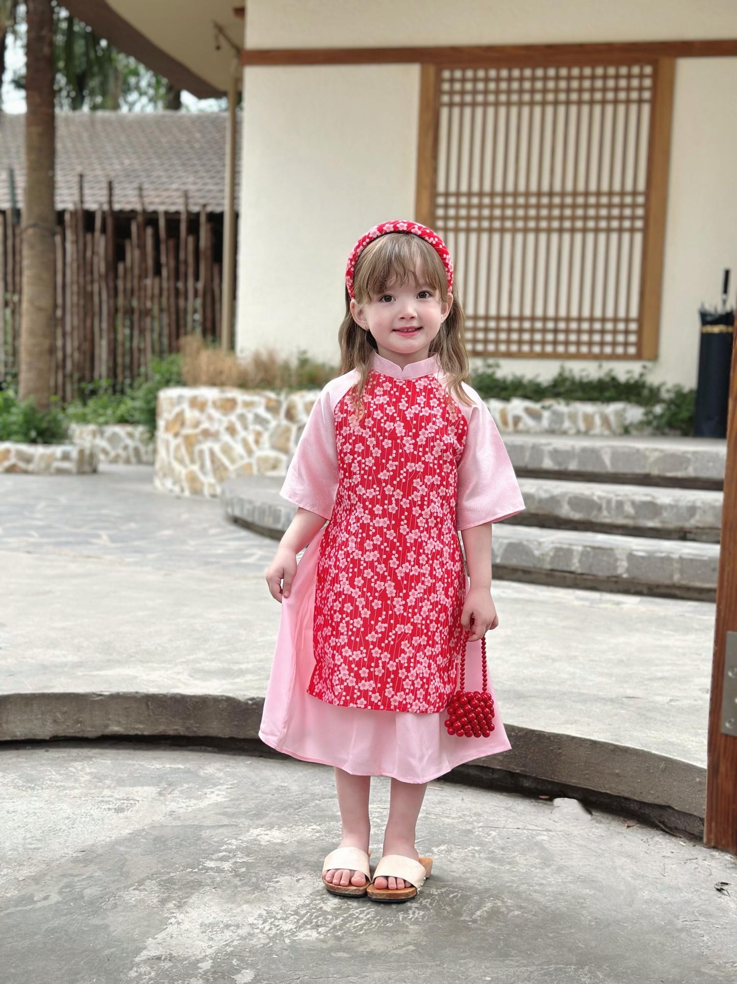 Ao dai and headband for girls- Ao dai cach tan