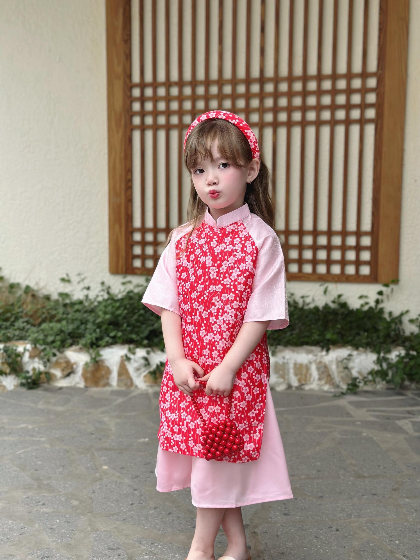 Ao dai and headband for girls- Ao dai cach tan