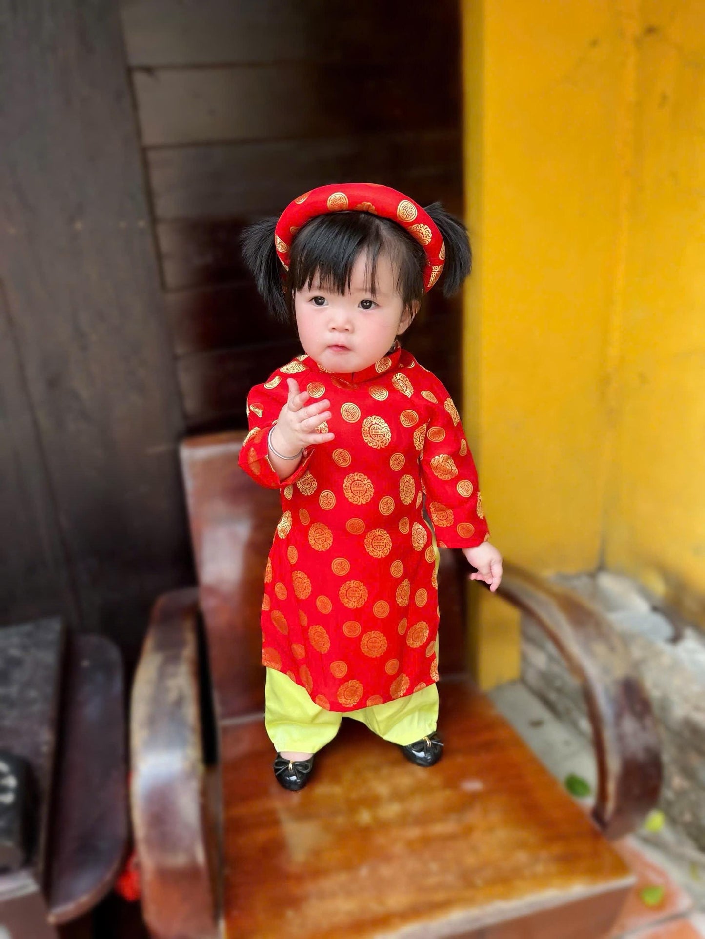 Thai Tuan baby, toddler silk ao dai and headband for girls- baby first ao dai