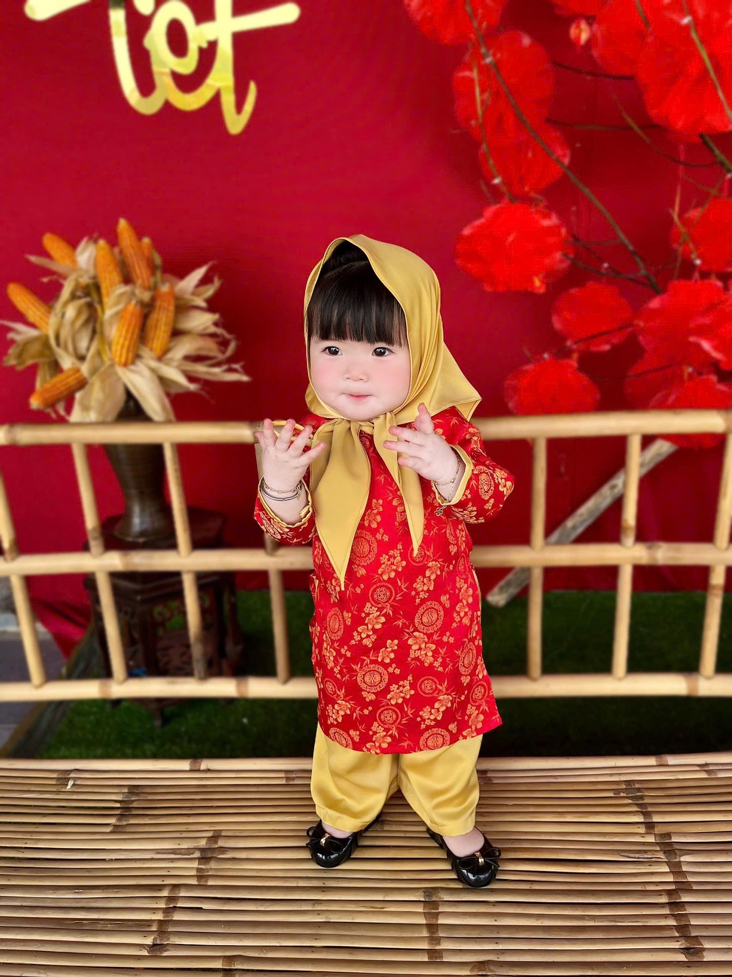 Thai Tuan baby, toddler silk ao dai and headband for girls- baby first ao dai