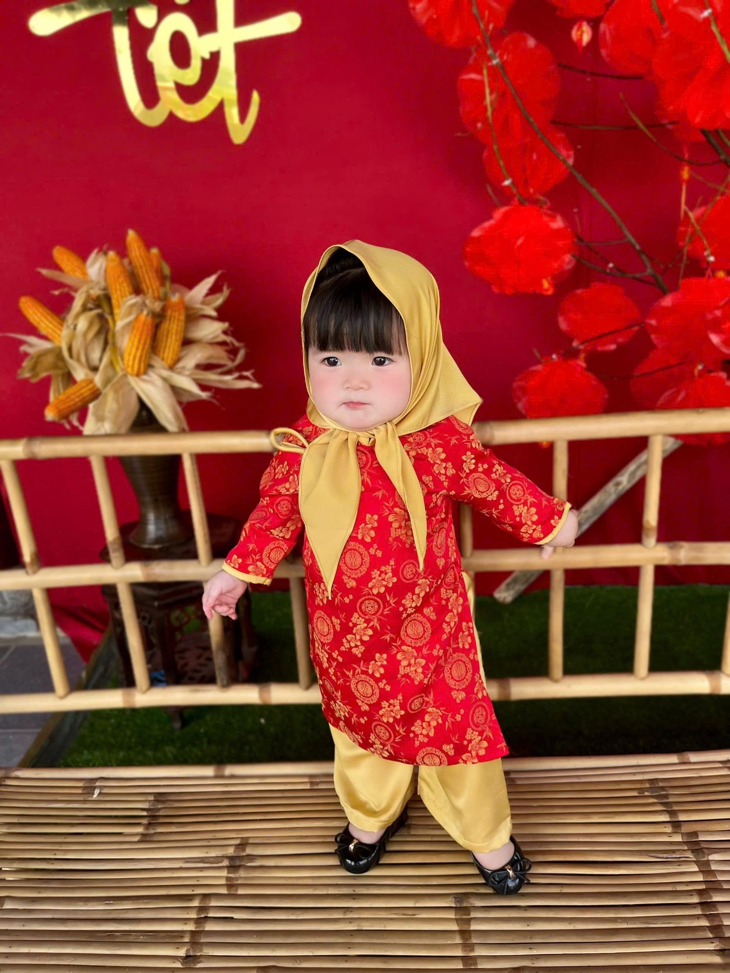 Thai Tuan baby, toddler silk ao dai and headband for girls- baby first ao dai