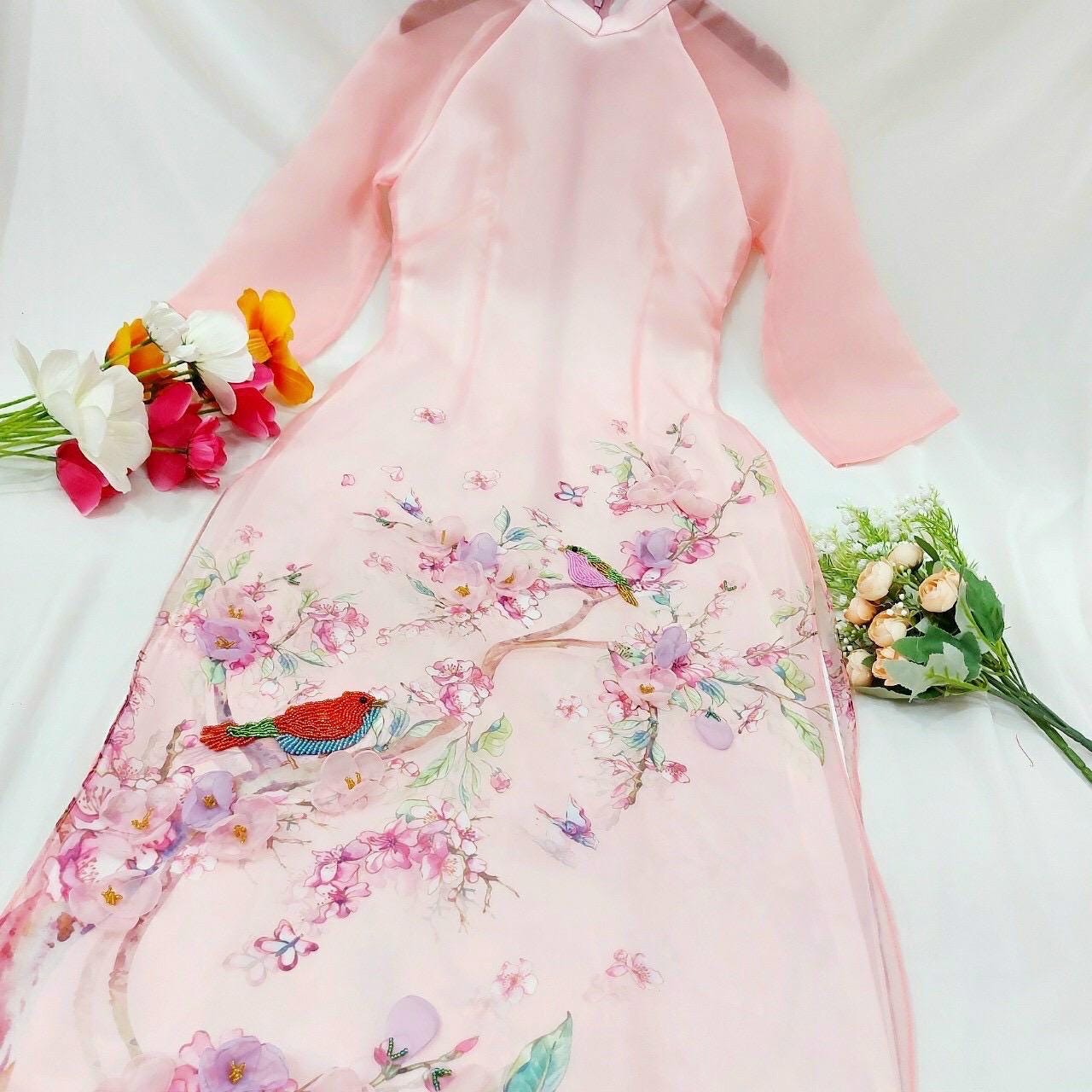 CLEARANCE Women Ao Dai- Size M, L floral embroidery dress for women