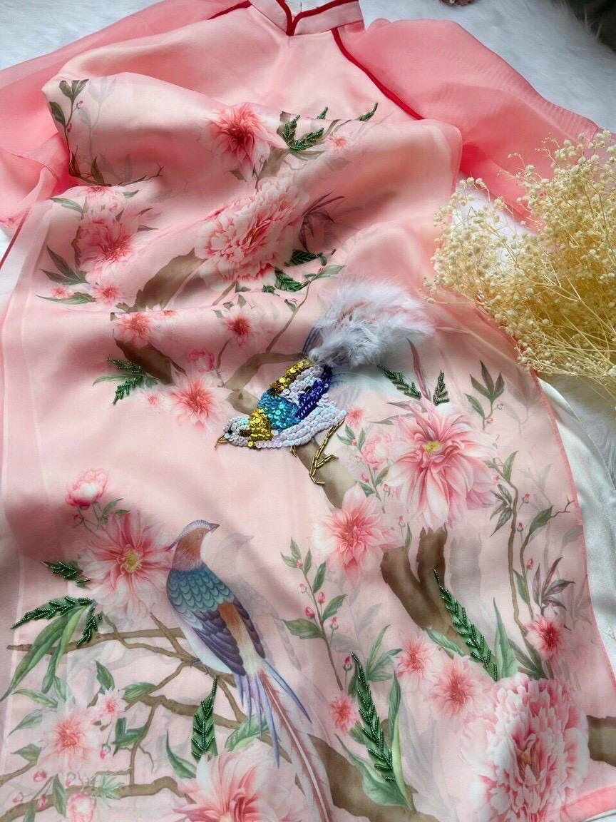 CLEARANCE Women Ao Dai- size M, XL floral embellished dress for women