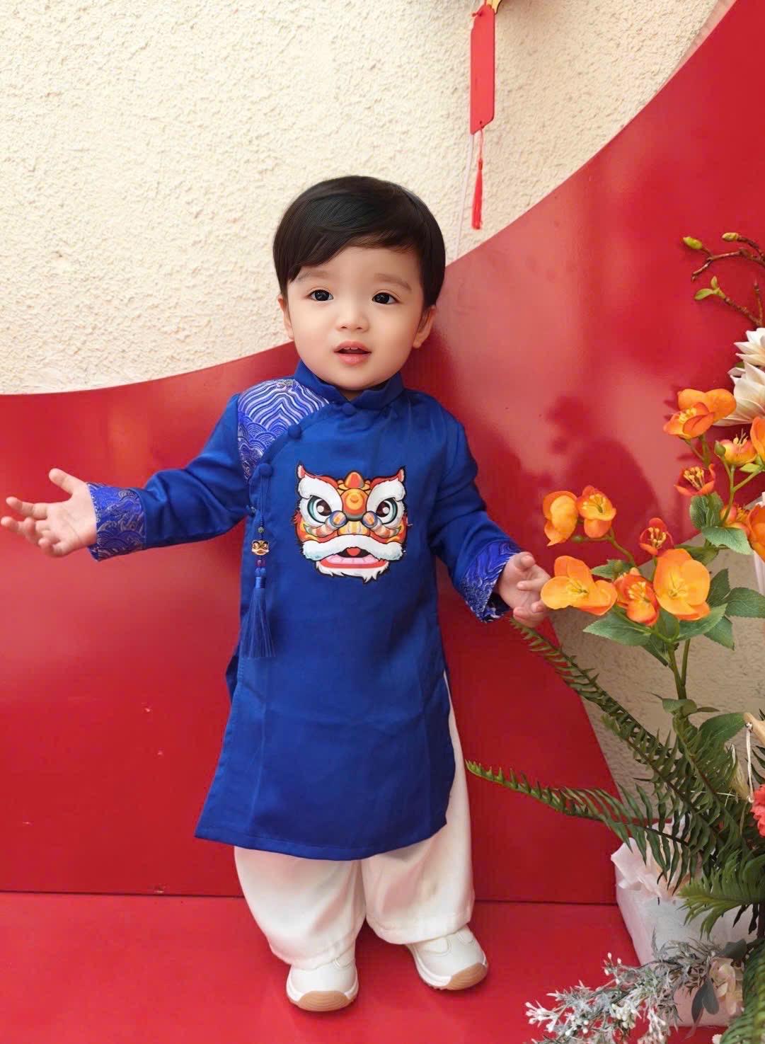 Silk ao dai and headband- Baby, toddler, boys newborn ao dai 0- 8Y - baby first ao dai
