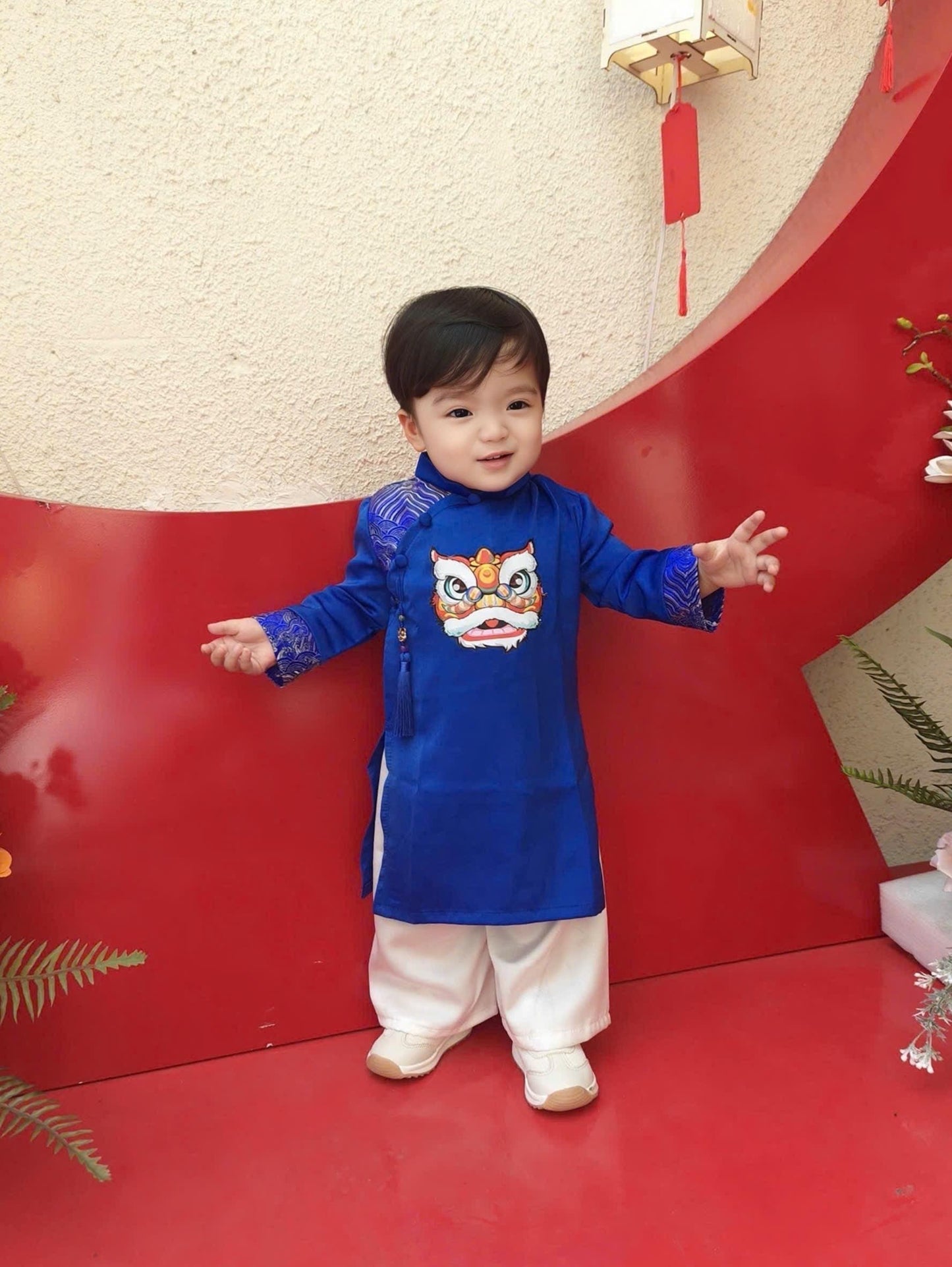 Silk ao dai and headband- Baby, toddler, boys newborn ao dai 0- 8Y - baby first ao dai