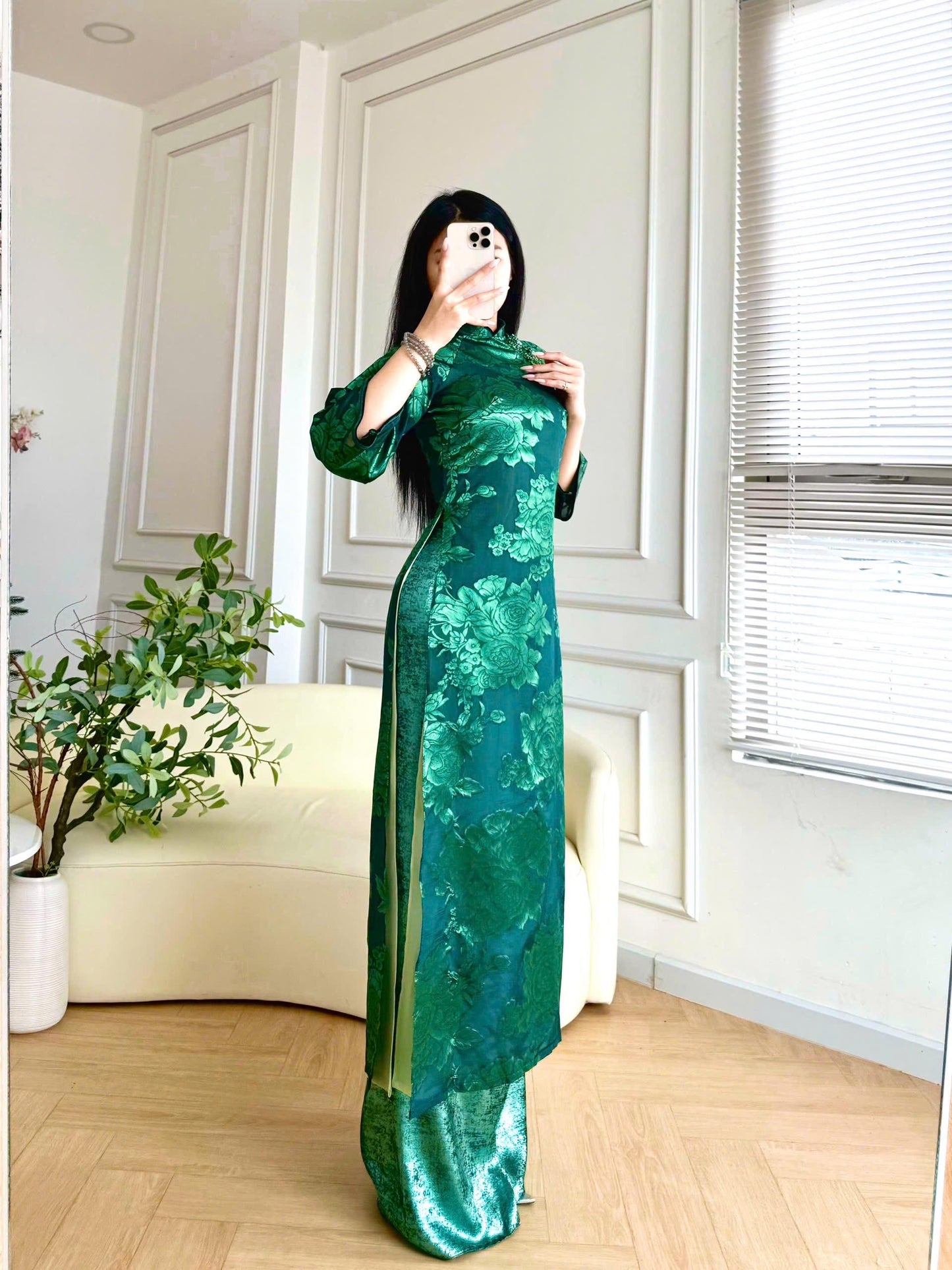 Ao dai big size XL- 6XL - Floral organza ao dai for women, female