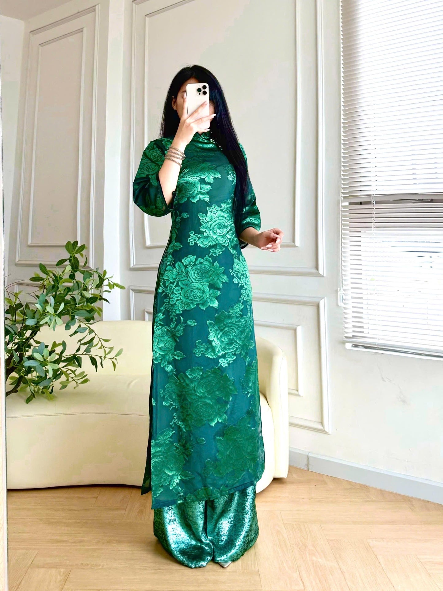 Ao dai big size XL- 6XL - Floral organza ao dai for women, female