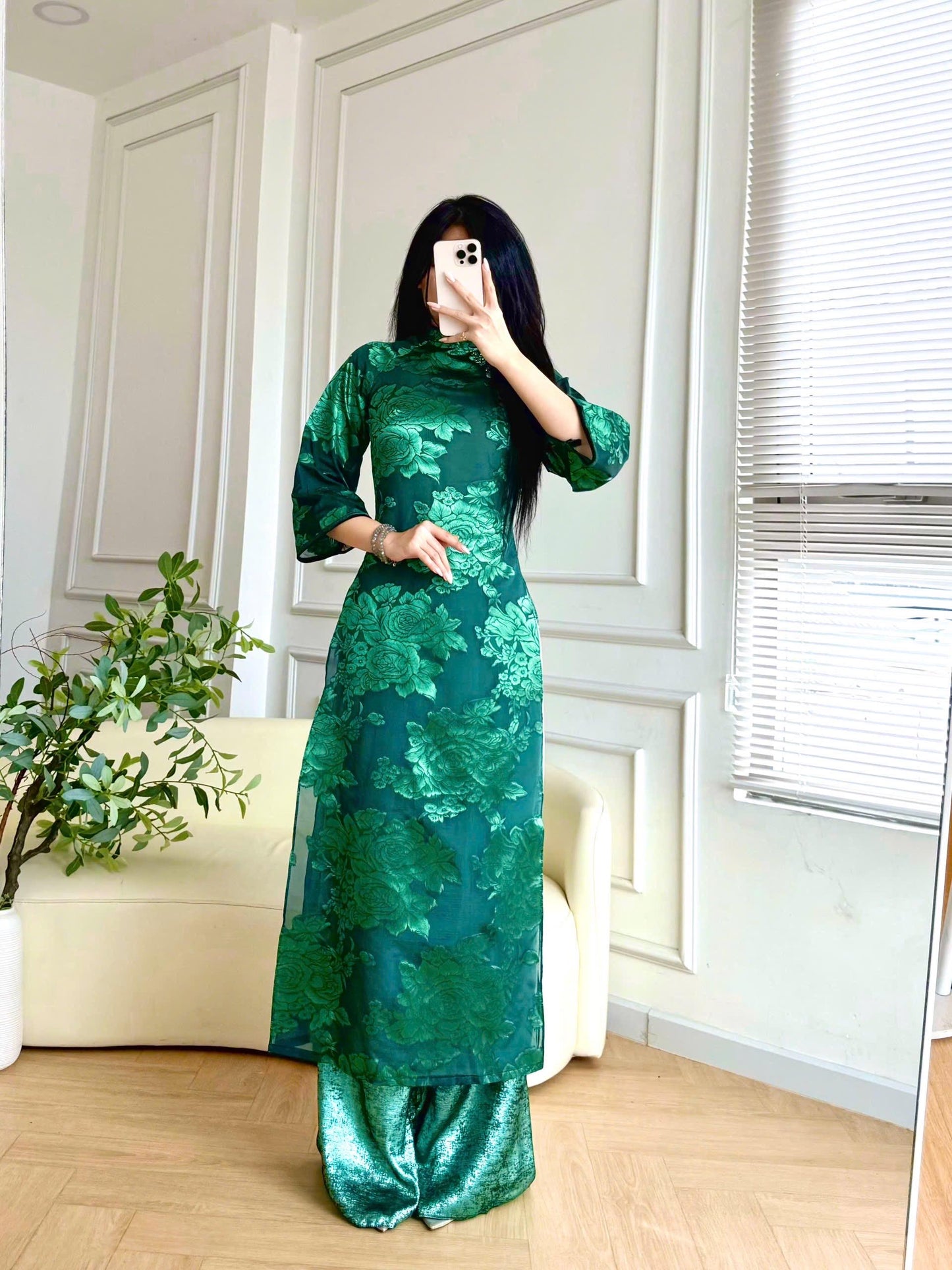 Ao dai big size XL- 6XL - Floral organza ao dai for women, female